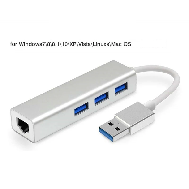 

USB Ethernet with 3 Port USB HUB 3.0 RJ45 Lan Network Card USB to Ethernet Adapter for Mac IOS Android PC