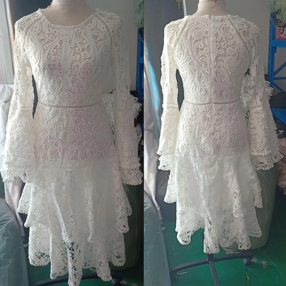 Белое кружевное платье e вечернее для женщин 2020 весна оборки о-Круглый вырез
