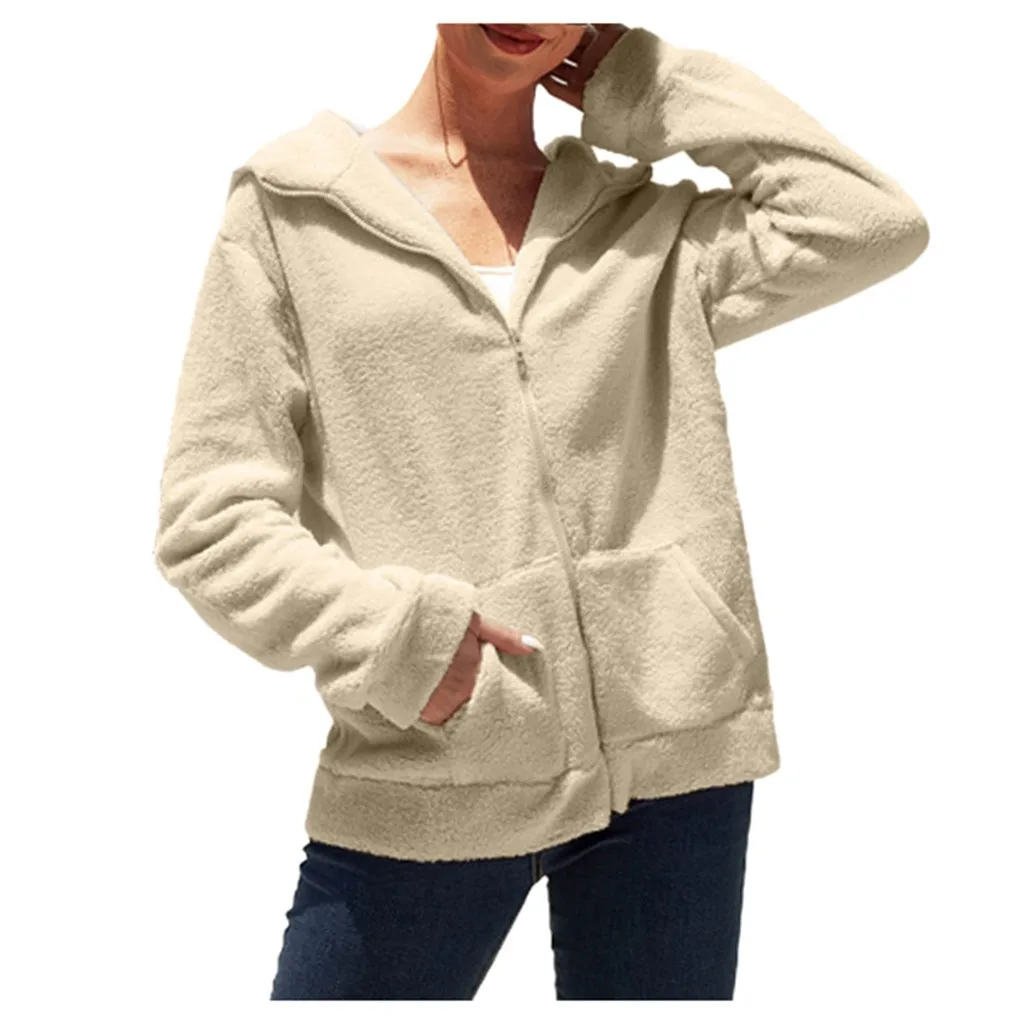 Женская ветровка с капюшоном Весенняя теплая флисовая куртка на молнии женские