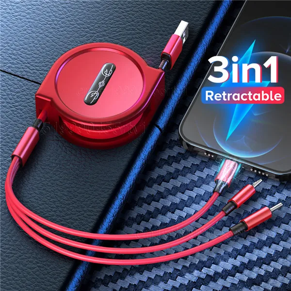

3-IN-1 New Telescopic 3A Fast Multi-head Charging Cable for Android iphone Type-c Mobile Phone