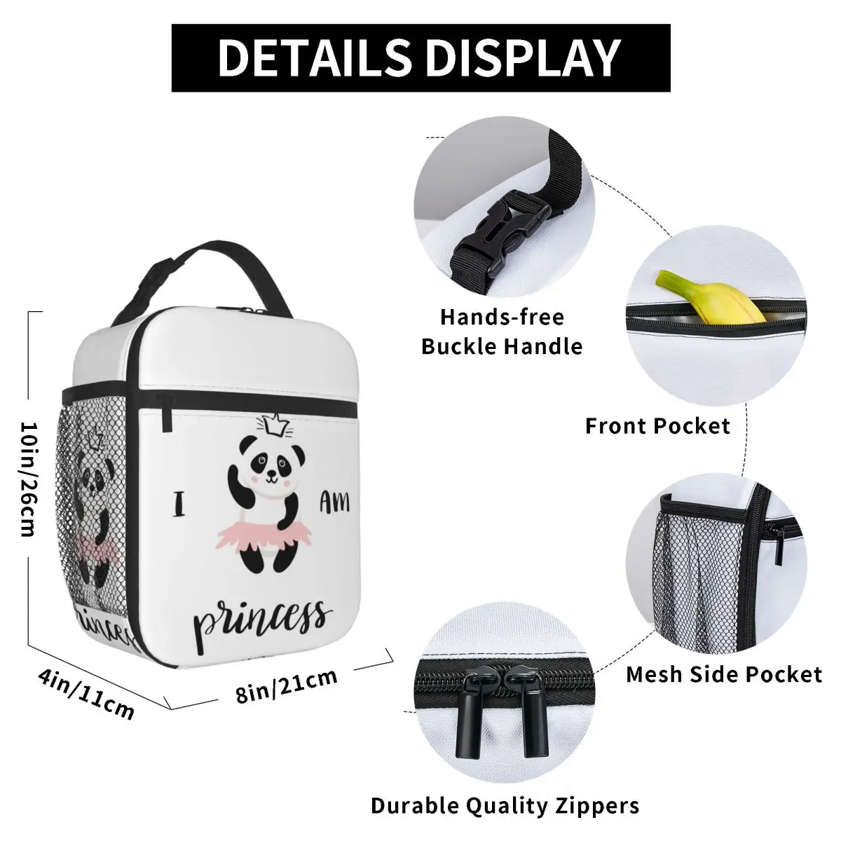 

Funny Ballerina Panda Bear Lunch Bag for Women Men Large Insulated Lunch Box with Water Bottle Holder and Pockets