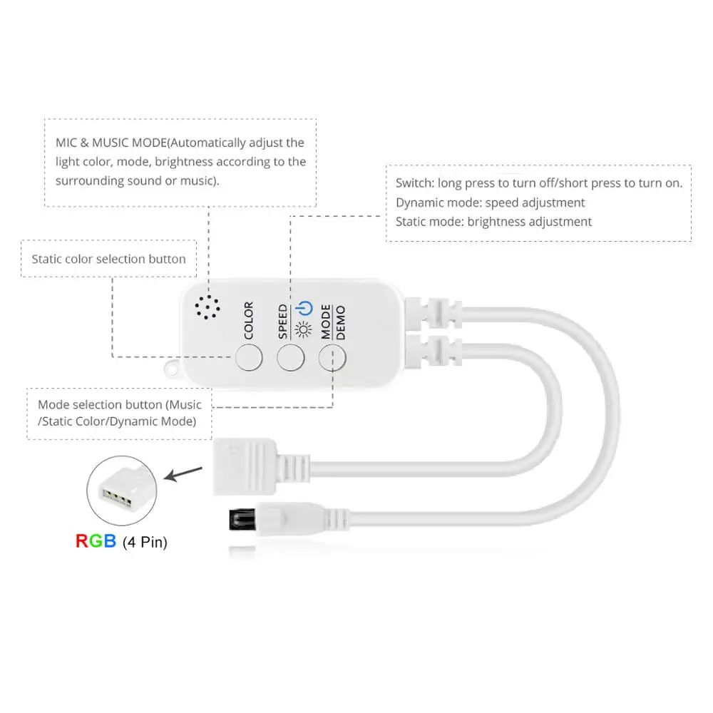 Bluetooth RGB контроллер DC 5 в 12 В 24 Голосовая и музыкальная синхронизация светодиодный