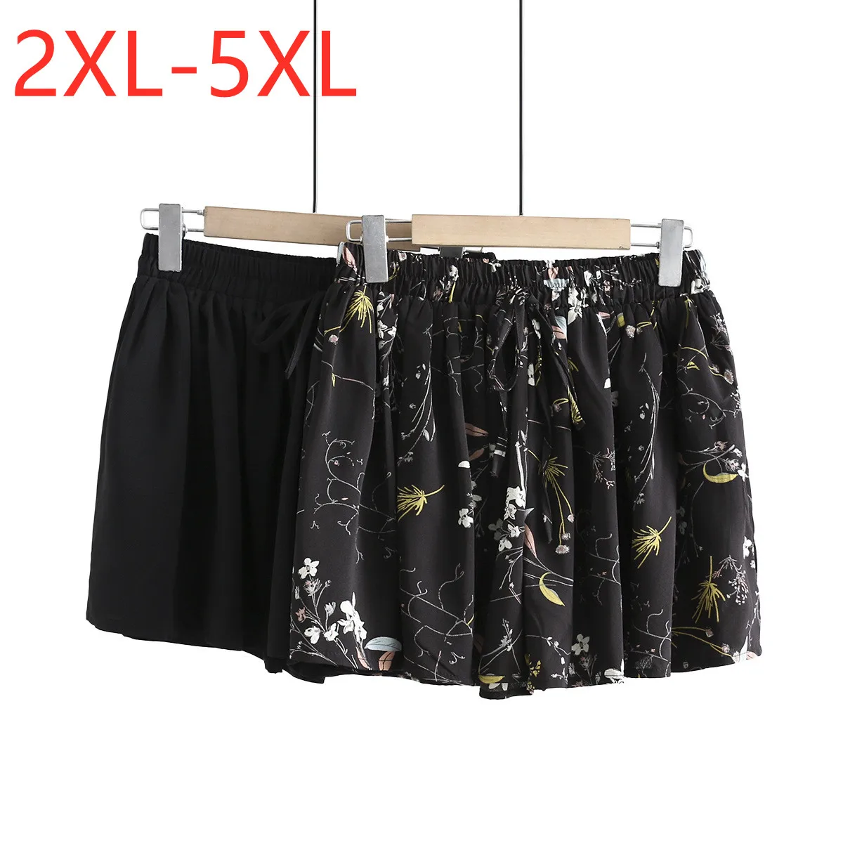 

Новинка 2021 Летняя женская обувь размера плюс шорты для женщин большой свободного покроя с черным пояском с принтом плиссированные шифоновы...