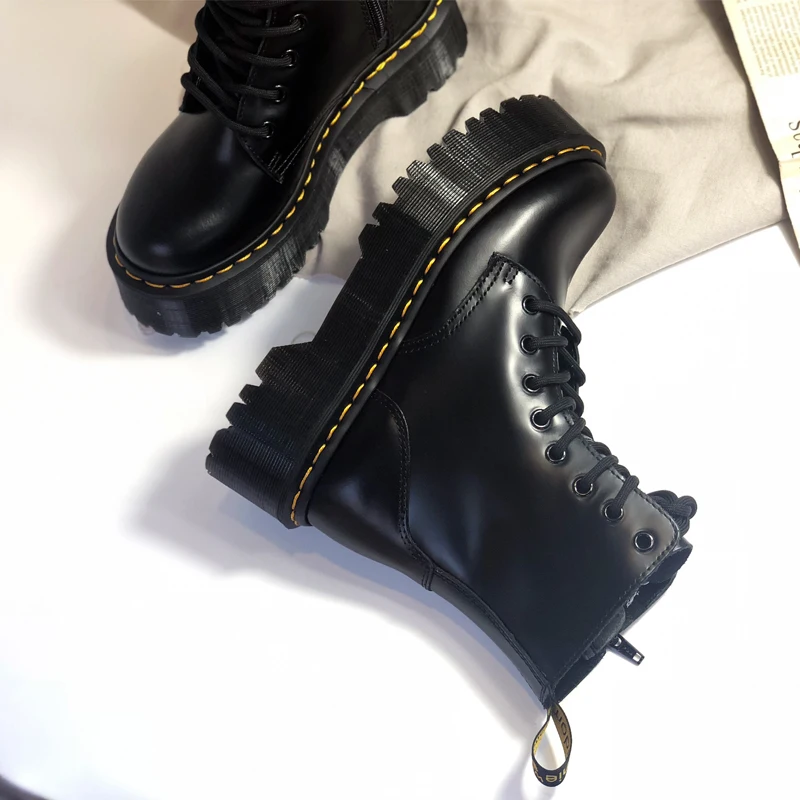 Зимние ботинки; женские Ботинки martin; кожаная Белая обувь; ботильоны; мотоботы на массивном каблуке; женские ботинки; женская обувь; ботинки на платформе; botas