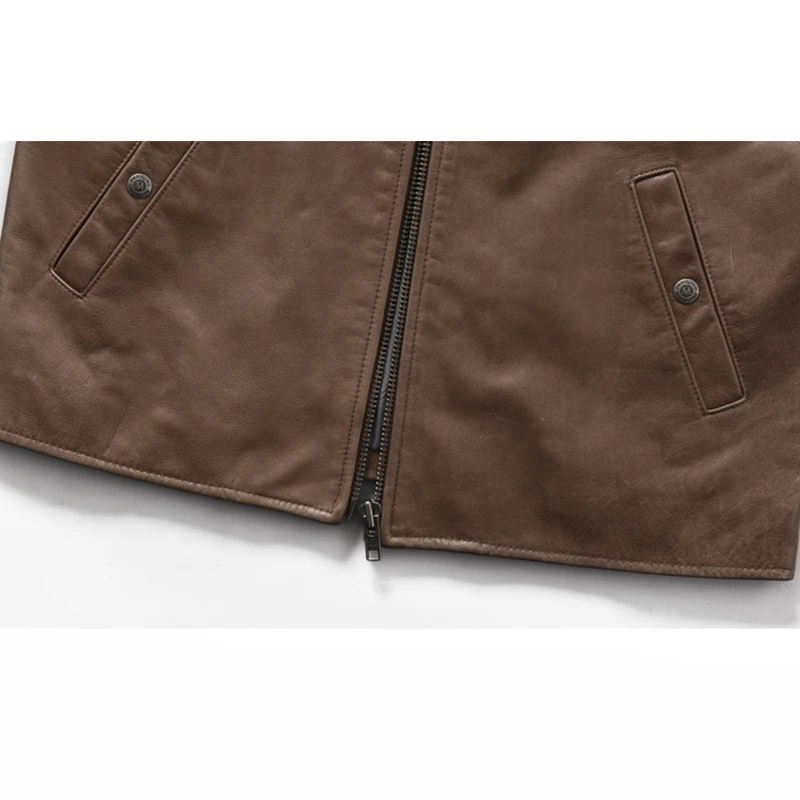 

Genuine Lapel Simple Fashion Short Slim Fit Men's Cow Leather Jacket