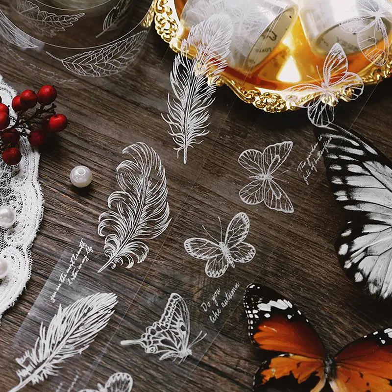 

1 Roll Feather Butterfly Plants Transparent Tape Adhesive Tape Diy Sticker
