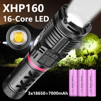 xhp160 16 core powerful led flashlight usb rechargeable zoom lantern 7800mah cob outdoor tactical powerful torch use 3x18650