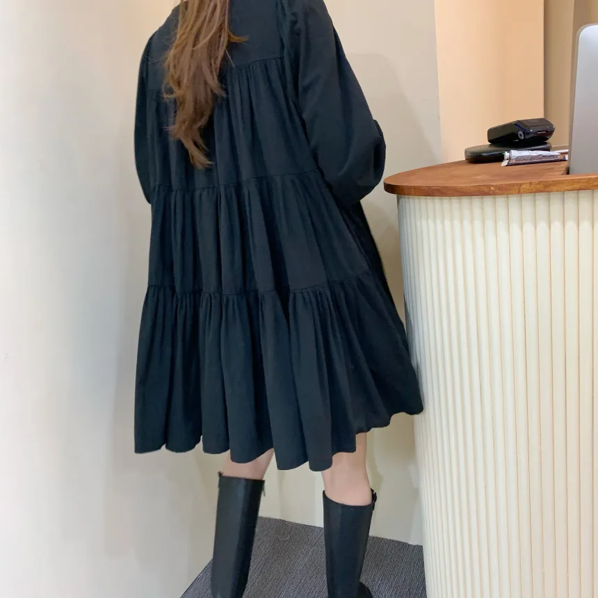 

Autumn 2020 new Korean fashion dress female V-neck long-sleeved elegant female casual dress retro solid color OL Vestidos