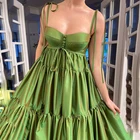 Зеленое Атласное Платье-Бюстье для выпускного вечера 2022, элегантное вечернее платье-трапеция на бретелях-спагетти с оборками, платье для вечевечерние