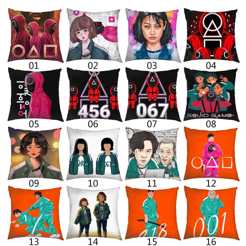 

Squid Game Cushion Covers Sofa Home Decorative Square Throw Pillow Cover Office Decorative Pillowcases