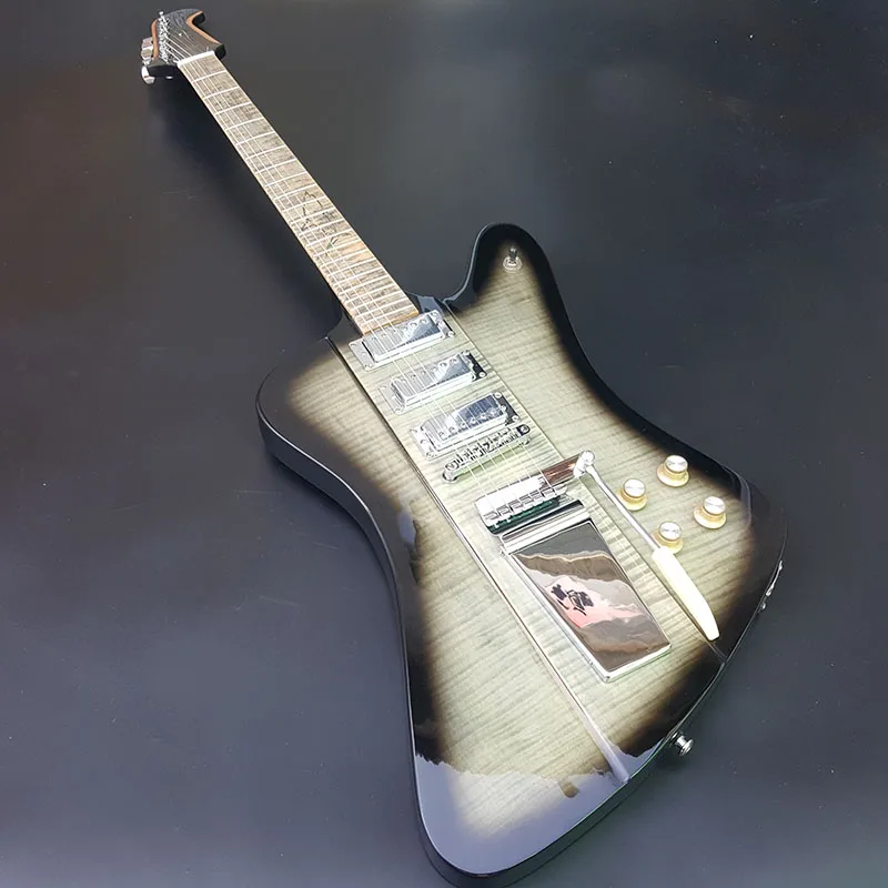 

Высококачественная электрическая гитара Firebird, корпус из красного дерева, облицовка из огненного клена, инкрустация грифа, табачного цвета