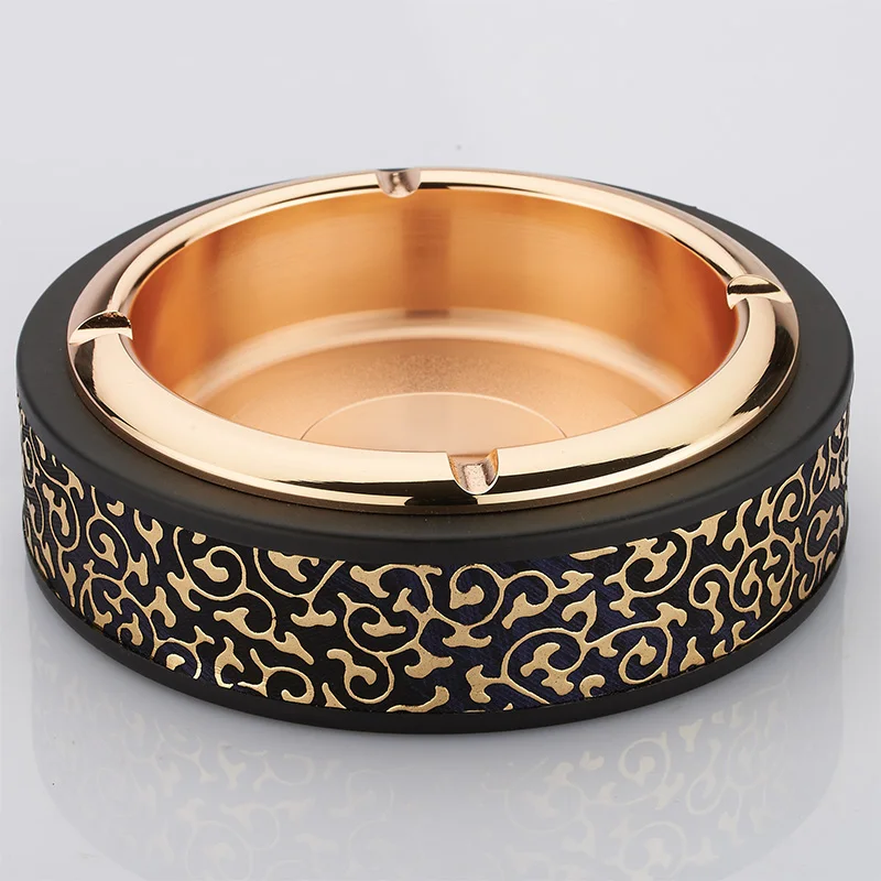 

Unique Ashtray Round Cigarette Ash Tray PU Leather Antique Vintage Home Decor Tabletop Cigar Ashtrays for Club Ktv Hotel Office