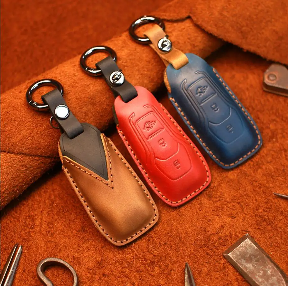 Автомобильный 4D чехол для ключей из натуральной кожи чехол-держатель Ford Explorer Mondeo