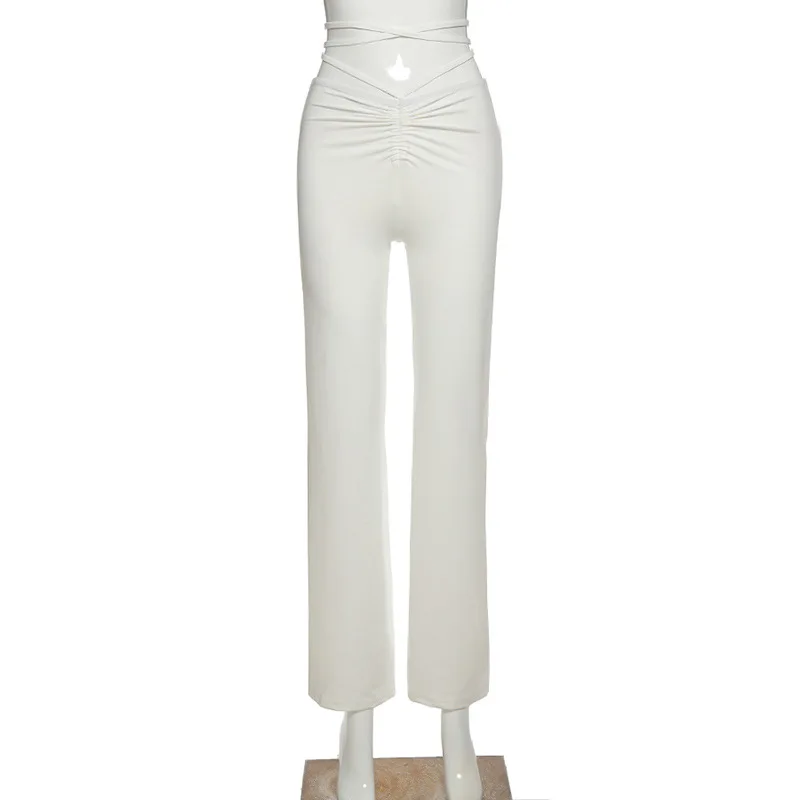 

2021 New Fashion Bandage Women Straight Sexy Pants Solid Elastic High Waist Slim Long Trousers 2021 Summer Streetwear Outfits
