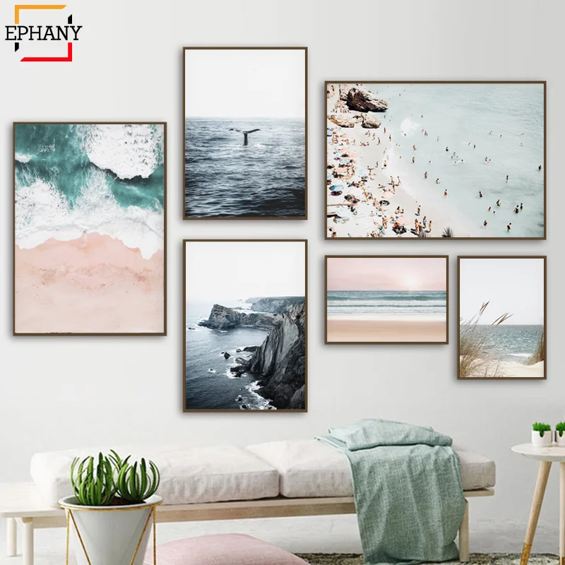 

Ocean Landscape Canvas Poster Nordic Style Beach Whale Wall Art Print Painting Decoration Picture Scandinavian Home Decor