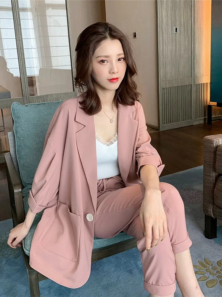 

Casual Two-piece Women Suit Set Female Suits Spring Summer Ladies Top Pants Sets