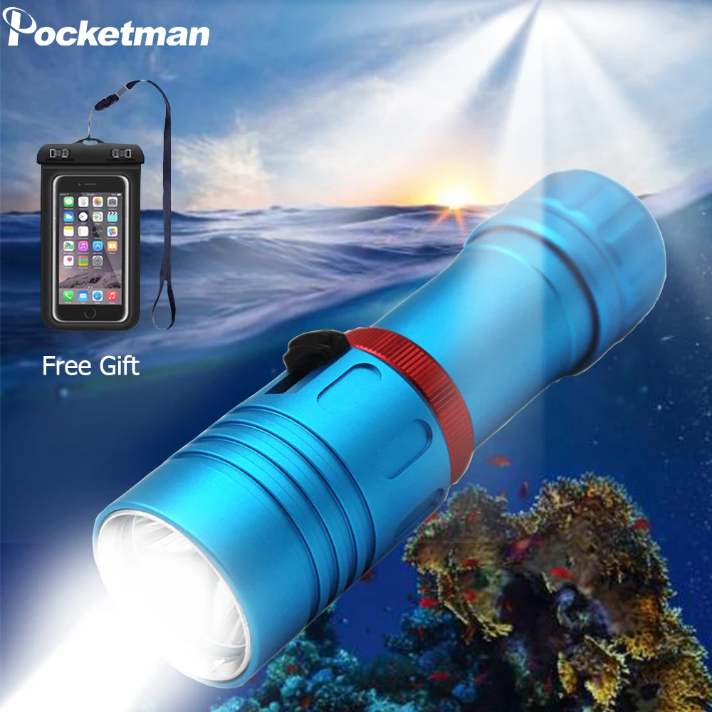 

XM-L2 Diving Flashlight Waterproof flashlamp 200M Underwater LED Torch Scuba Flashlight Camping Torch with 18650 Battery