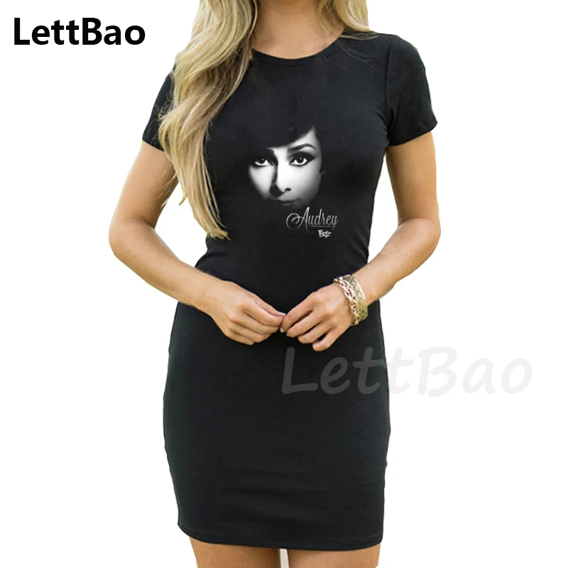 

Женское платье-футболка Одри Хепберн, летнее платье-футболка с принтом, повседневное женское платье-футболка с коротким рукавом