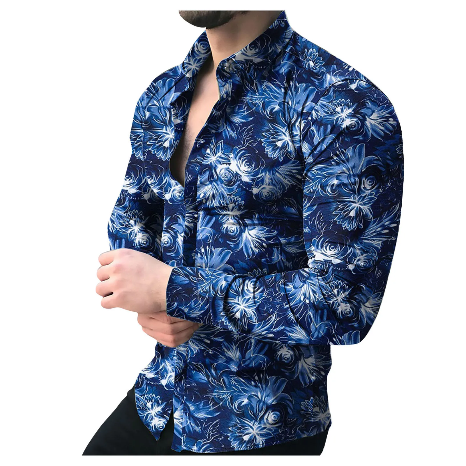 

Feitong Streetwear Men Tops Floral Shirts For Men Casual Long Sleeve Shirt Buttons Down Slim Shirt Blusas Male Camisas