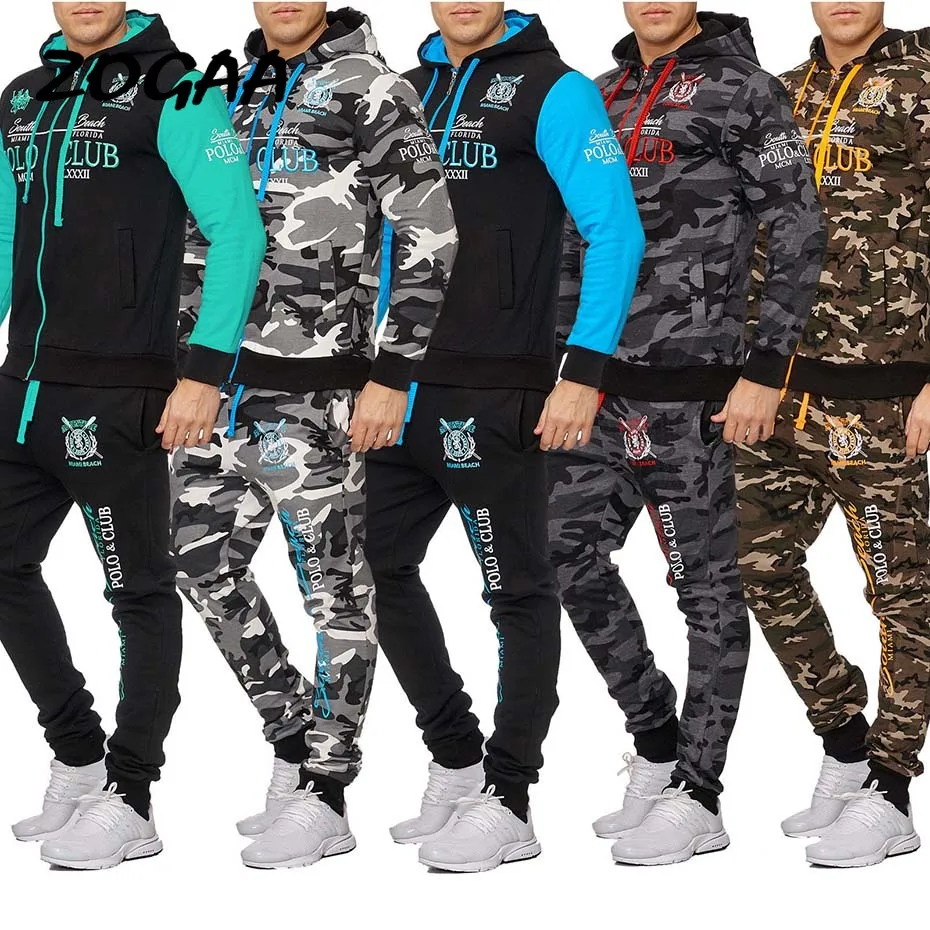 

ZOGAA New Camouflage Printed Men Set Causal Patchwork Jacket Men 2Pcs Tracksuit Sportswear Hoodies Sweatshirt Pants Jogger Suit