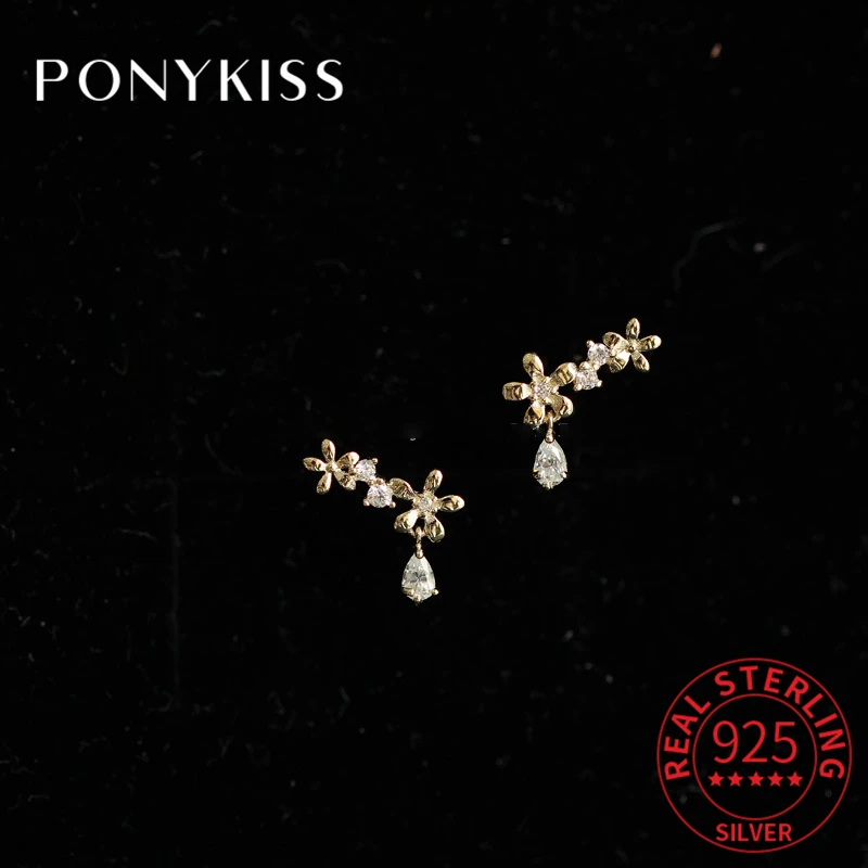 

Серьги-гвоздики PONYKISS женские из серебра 925 пробы, с цветами и каплями воды