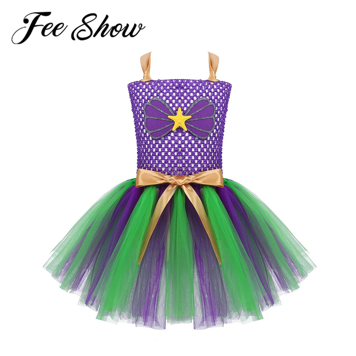 Платье пачка из сетчатой ткани для костюмированной вечеринки девочки русалки