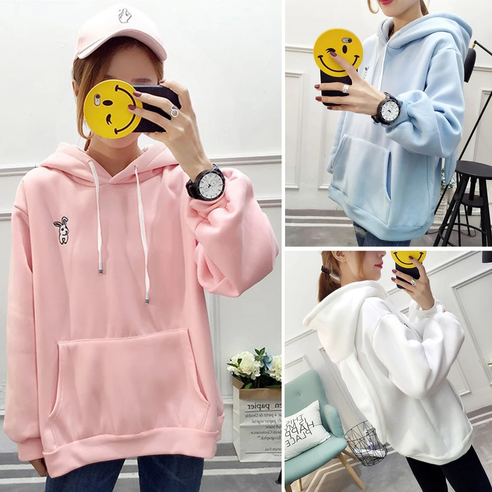Kawaii Кролик толстовки с ушами Толстовки Для женщин Повседневное свободные