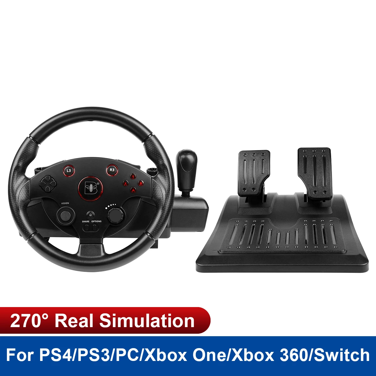 

Game Racing Whee 270° Degree USB Pedal Vibration Dual Motor For PC/PS3/PS4/xbox one/Nintendo Switch Profressional Steering Wheel