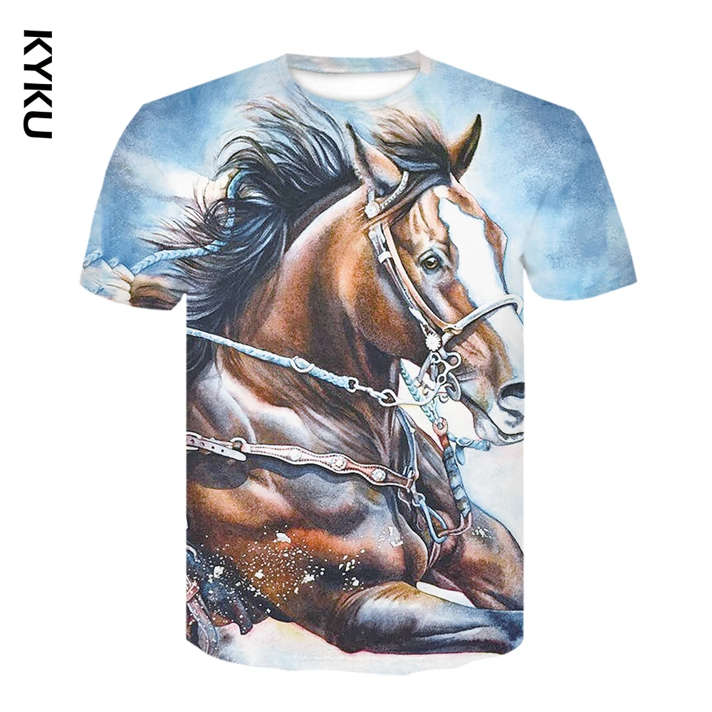 

KYKU Harajuku T shirt Men 3d Print t shirt Women Animal Horse t-shirt Casual Lovely Unisex Tees Tops black Streetwear shirt