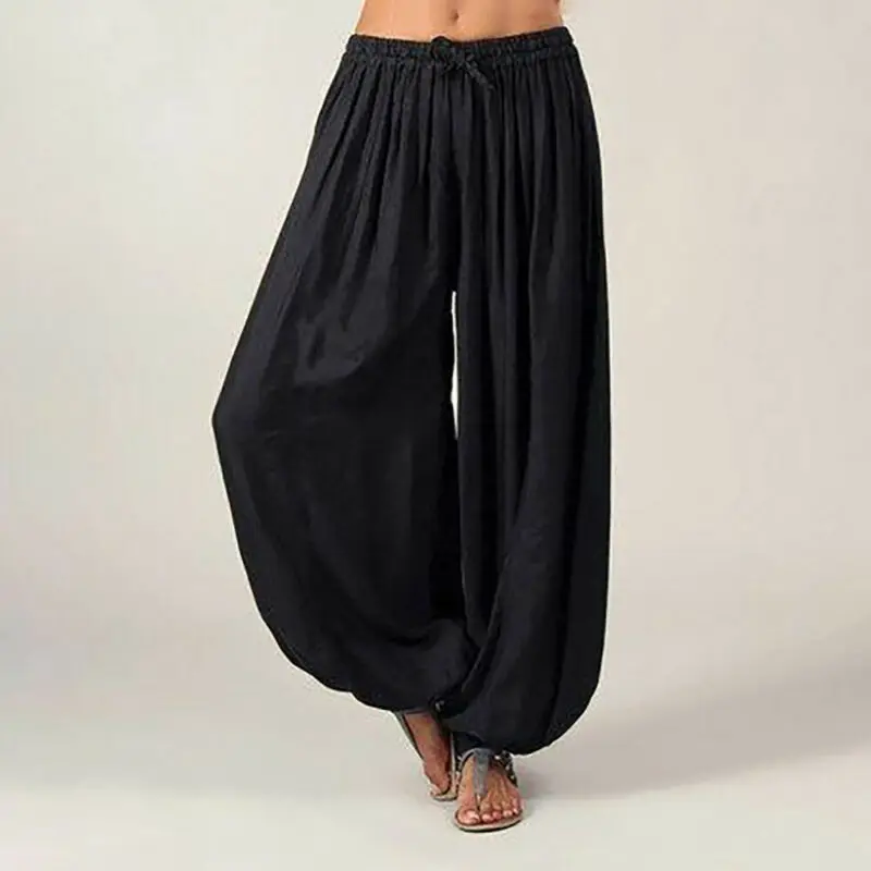 

Solid Color Casual Wide Leg Pants Plus Size Women Loose Pants Long Trousers for Dance Elastic Waist Soft Modal Home Pants