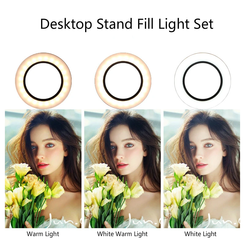 Led Selfie Ring Light with Desktop Tripod Mobile Phone Clip Beauty Fill Circle Photography Video Continuous Lighting Set | Электроника