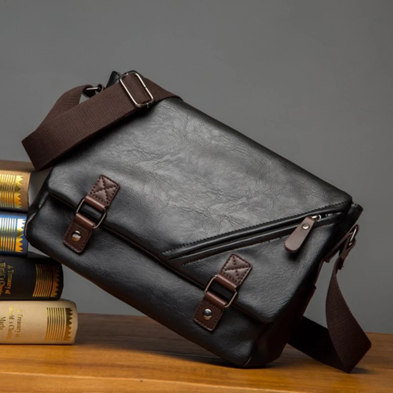 

VICUNA POLO Solid Black Leather Messenger Bag For Men Casual Business Man Bag Side Sling Crossbody Satchel Bags New Arrival