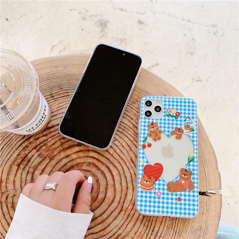 Милые прозрачные чехлы с рисунком медведя вишни для iPhone 11 Pro Max 7 8 Plus SE 2020 X XR XS