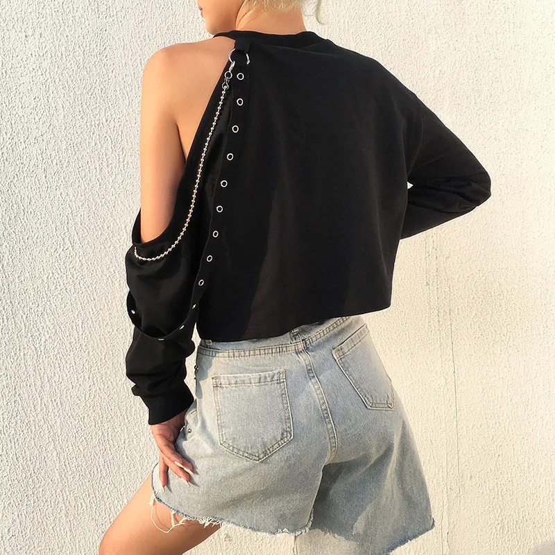 Helisopus черного цвета в стиле панк готическом с длинным рукавом Футболка для женщин