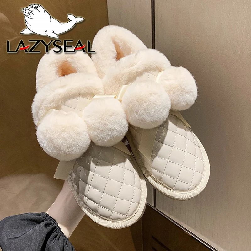 

LazySeal Bowknot Warm Winter Snow Boots Furry Shoes Women Plush Lining Warm Platform Snow Booties Causal Shoes Ankle Boots