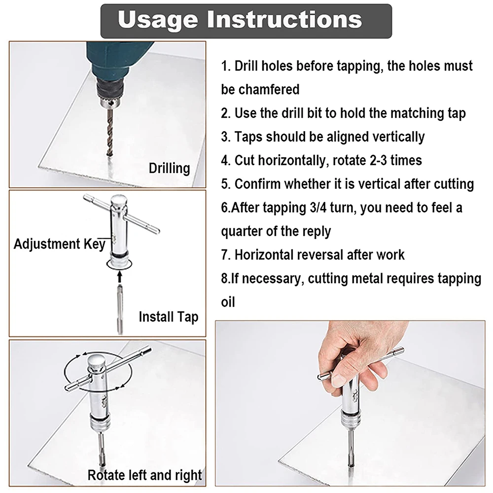 Upgrade Adjustable 3-8mm T-Handle Ratchet Tap Wrench With M3-M8 Machine Screw Thread Metric Plug Machinist Tool Hand Tool Set A+ images - 6