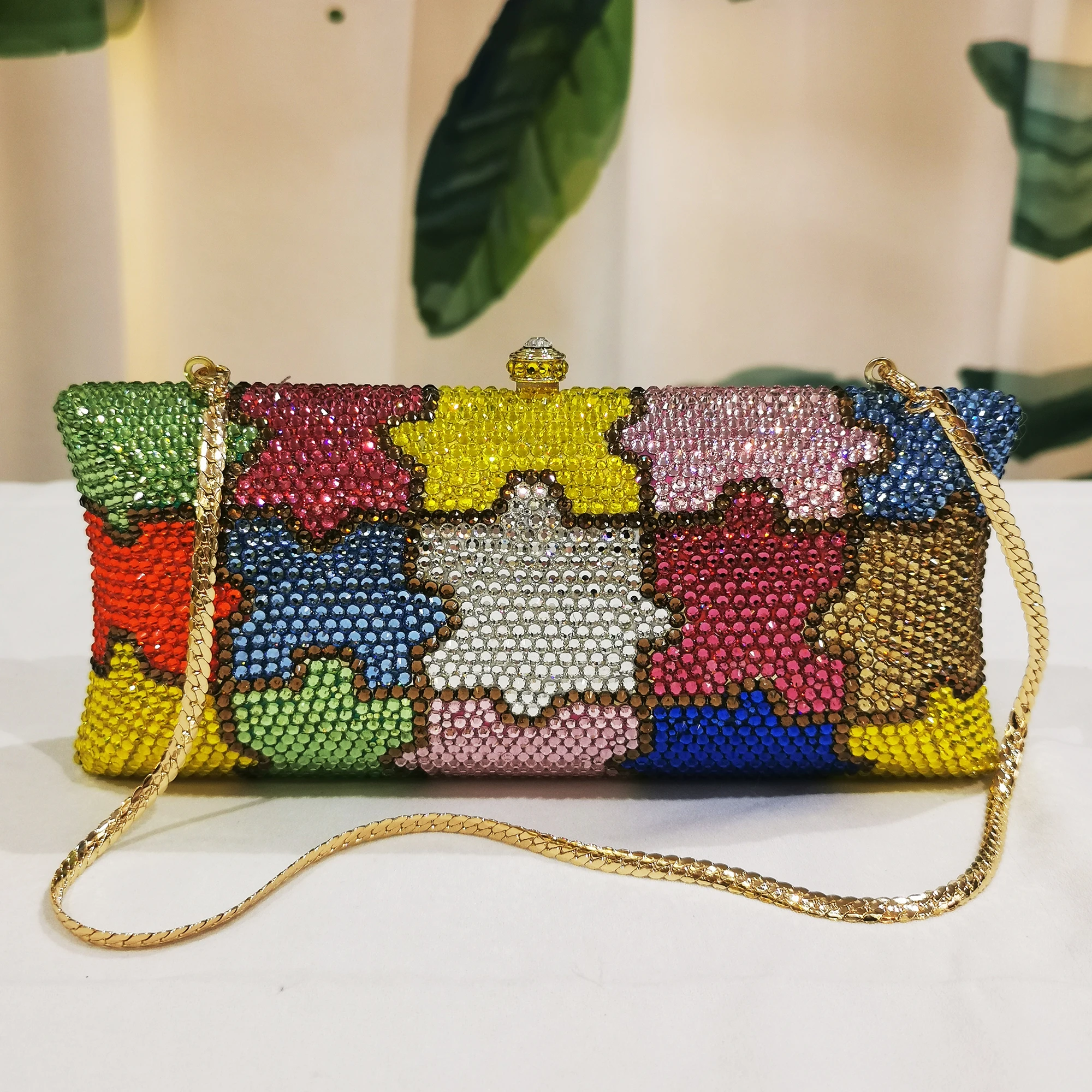 

2021 High Quality Full Diamond Crystal Clutch Bag Luxury Designer Yellow/Blue/Green Multicolored Rhinestone Party Prom Purse