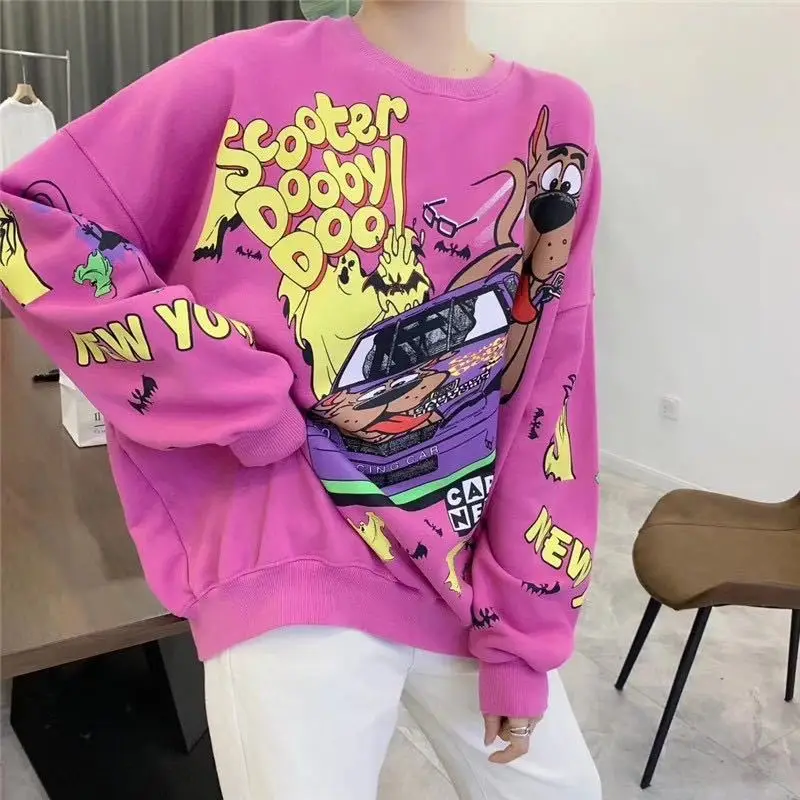 

Spring Fall Women Long Sleeve Streetwear Cotton Sweatshirt Good Quality Crewneck Graphic Oversized Sweat Top Terry Pullover Coat