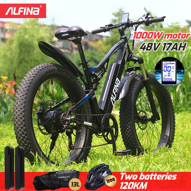 Алфина FX 03plus 1000W 80 км Электрический горный велосипед снегоходе 48V 17Ah 26 дюймов шины