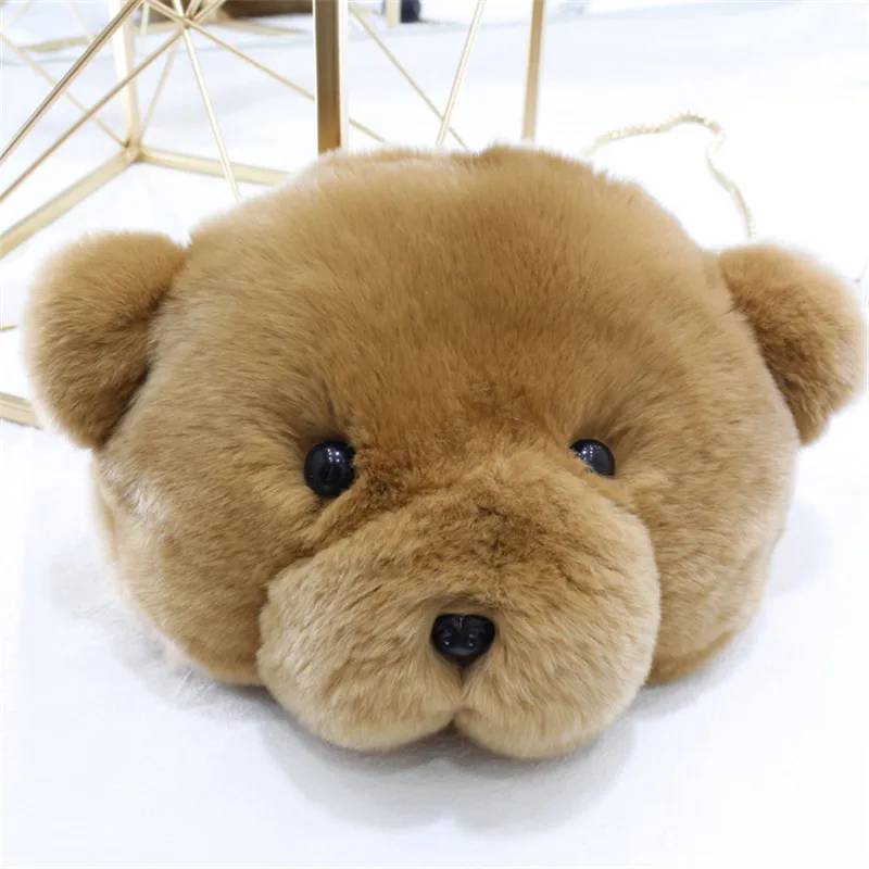 Женская сумка-мессенджер из меха кролика Рекс с изображением мишки | Багаж и