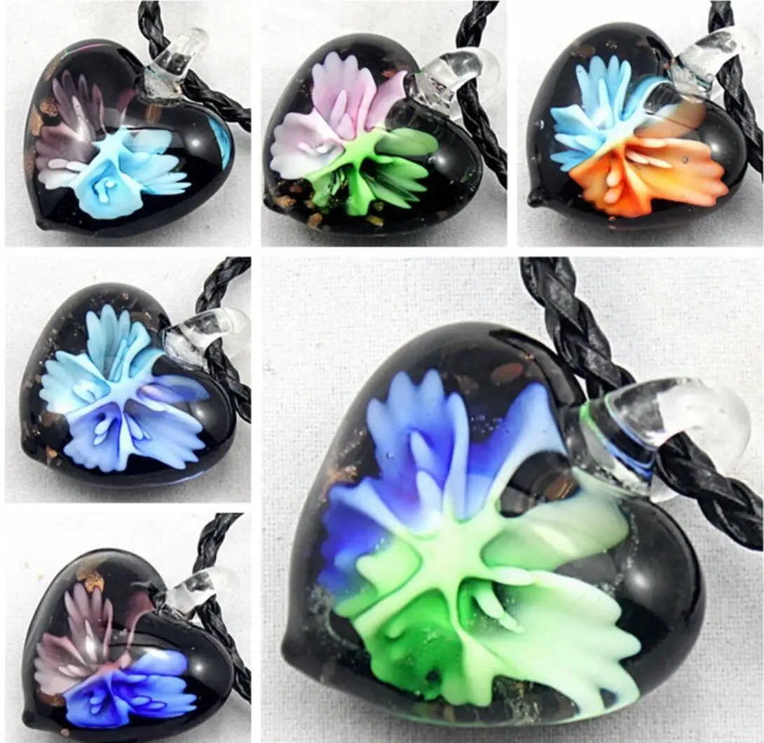 

Wholesale 6pc Handmade Murano Lampwork Glass Fashion Liuli Flower Heart Pendant Fit Necklace Jewelry Gifts LL98