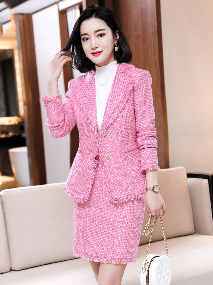 Элегантные розовые офисные костюмы в офисном стиле официальная Женская Деловая