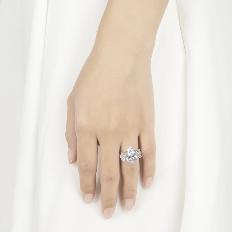 ANZIW 925 стерлингового серебра Обручение кольца для Для женщин большой 5 карат груша