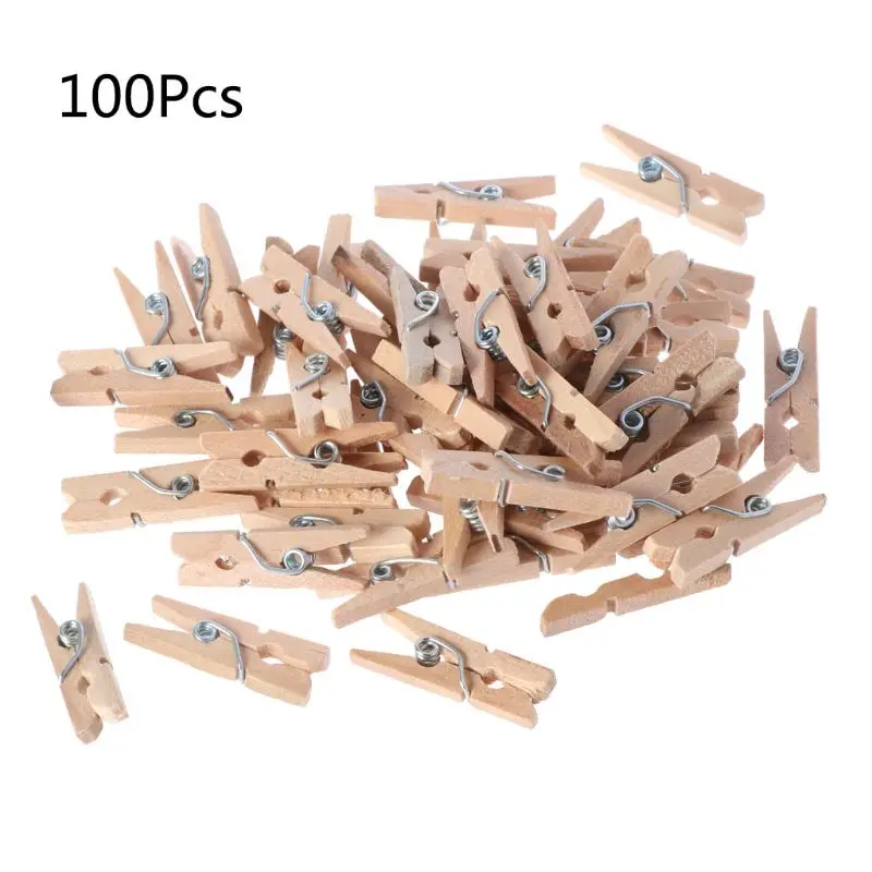 

100Pcs Mini Natural Wooden Clothes Photo Paper Peg Pins Clothespin Craft Clips R7RC