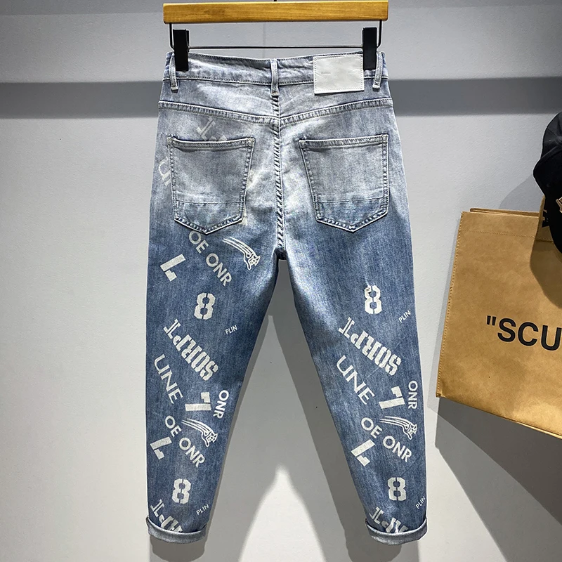 Мужские облегающие джинсы синие эластичные бриджи в стиле High Street модные