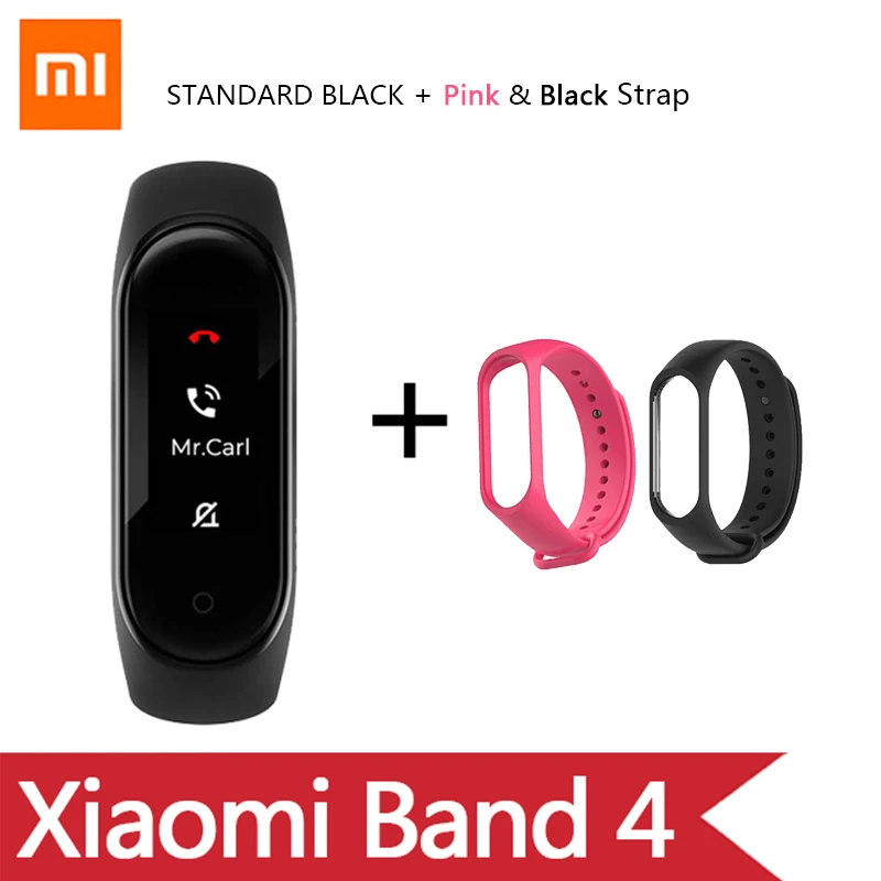 add Black Pink strap Умный Браслет OriginalXiao mi Band 4 на английском, испанском и русском языках, 3 цвета, AMOLED экран, mi band 4, Smartband, fitness Traker - Цвет: add Black Pink strap