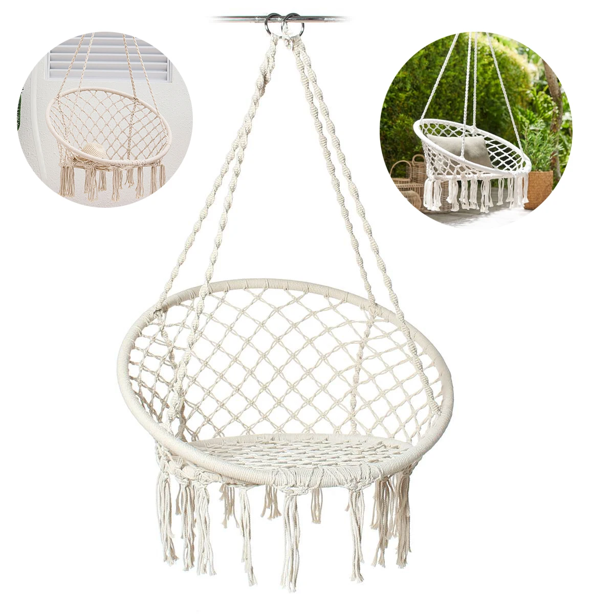 

150KG Nordic Cotton Rope Hammock Hanging Chair Handmade Knitted Indoor Outdoor Kids Swing Chairs