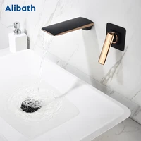 free shipping bathroom basin sink faucet wall mounted square black and rose gold brass mixer tap with embedded box