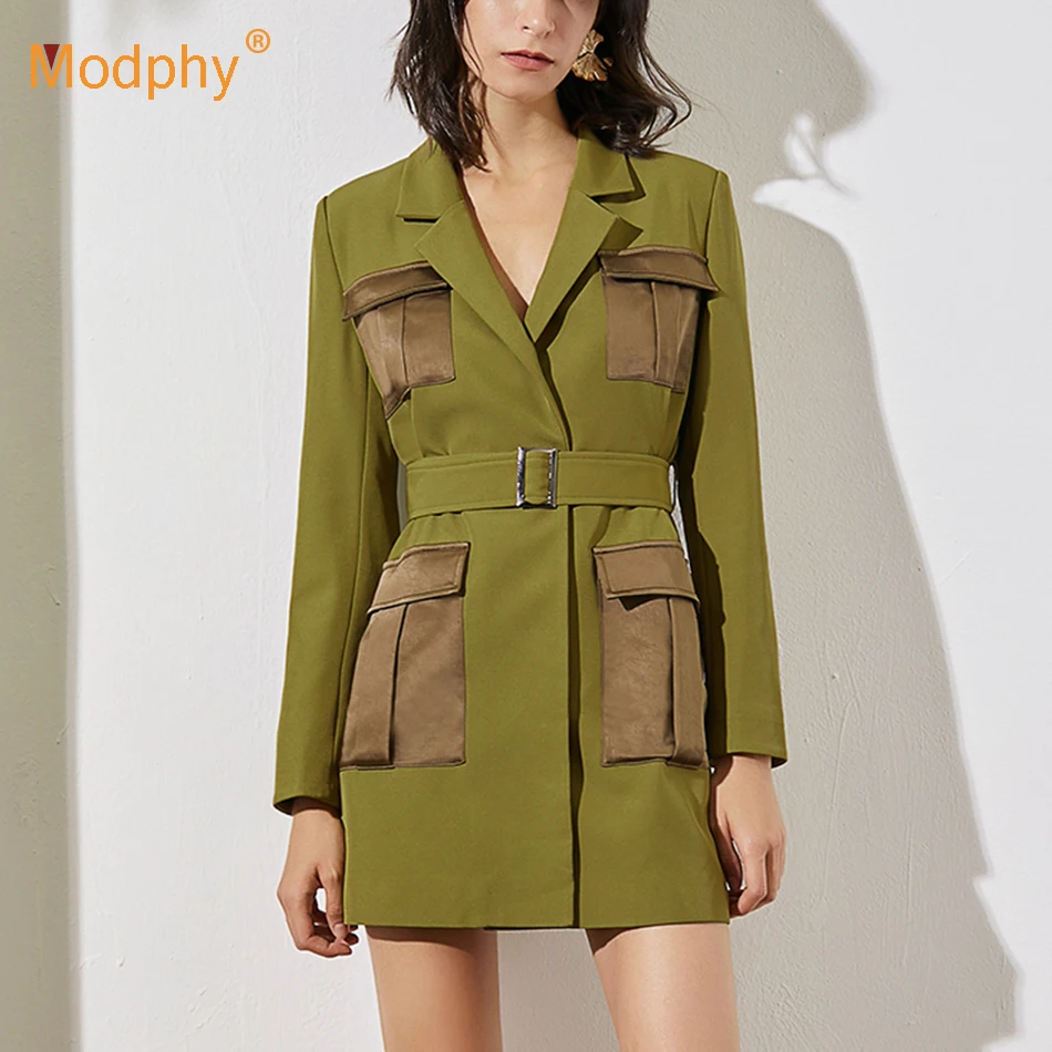 Элегантный женский блейзер с длинным рукавом и высокой талией поясом карманами