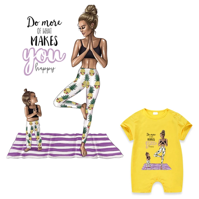 Наклейки для переноса тепла Mom And Стикеры девочек Yoga модный утюжок сделай сам